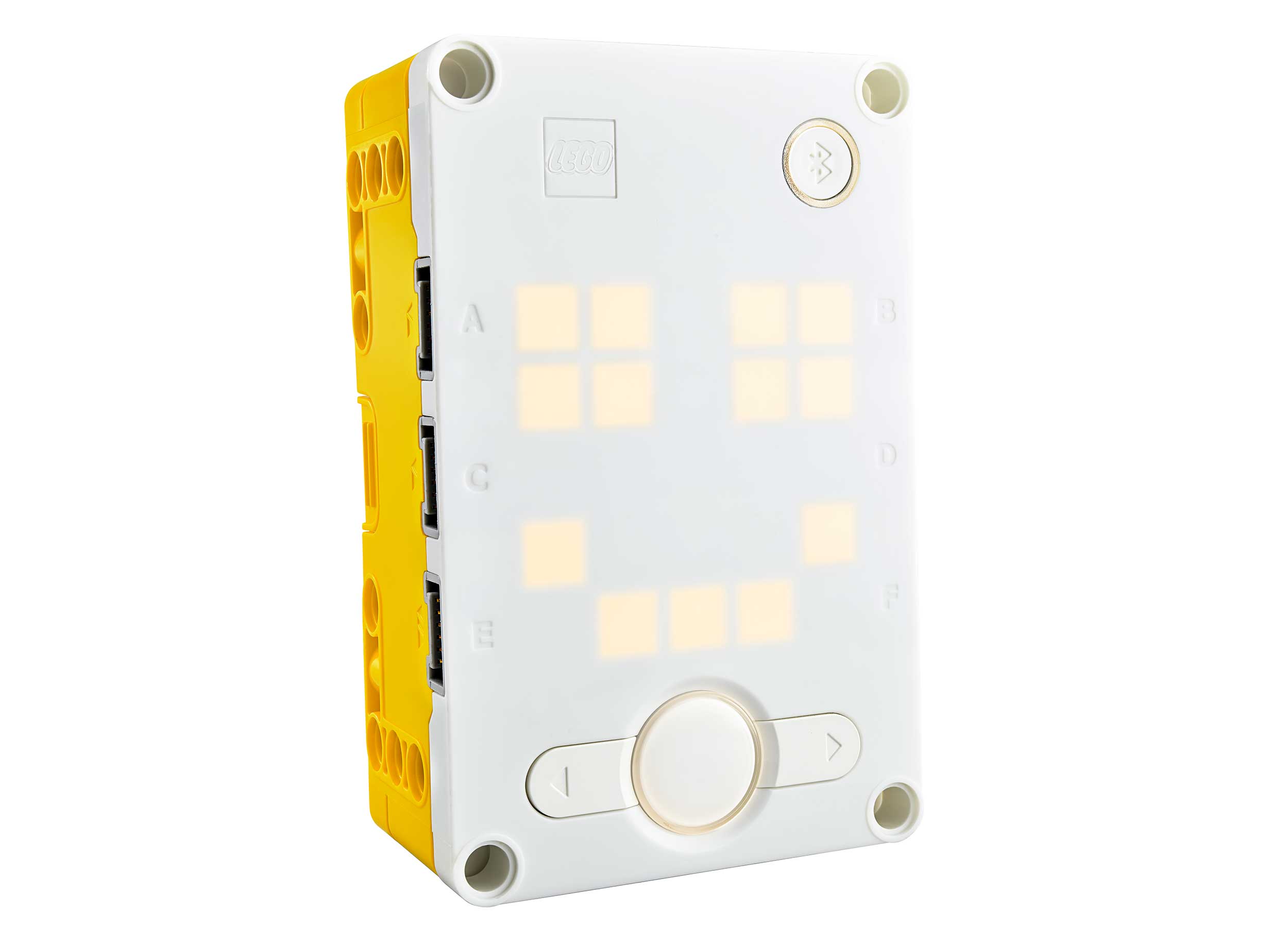 LEGO SPIKE Prime Hub with its light matrix and labeled ports